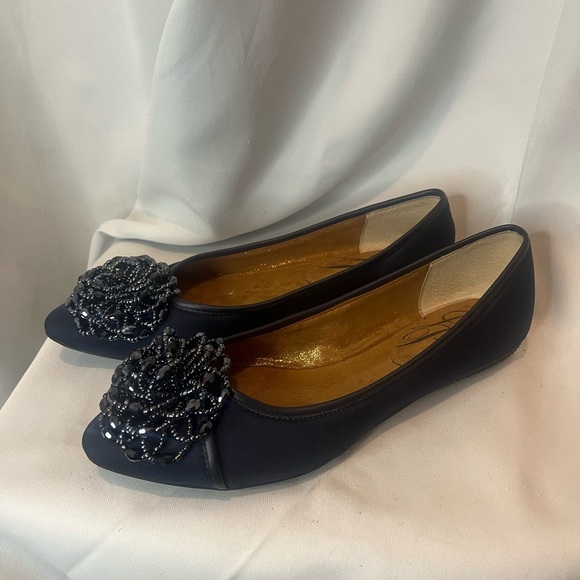 Navy Blue J Renee  Flats with Beaded Rosette - Picture 2 of 7